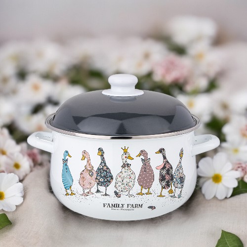 

Кастрюля Agness с крышкой, эмалированная сталь, 5 л, Белый