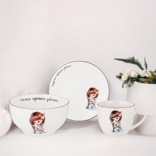 

Набор посуды для девочки 3 предмета Lefard Хорошая Девочка, фарфоровый, Белый