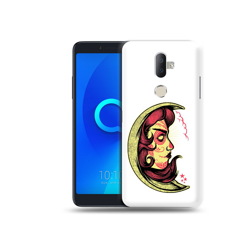 

Чехол MyPads Tocco для Alcatel 3V желтый полумесяц с лицом девушки, Прозрачный, Tocco