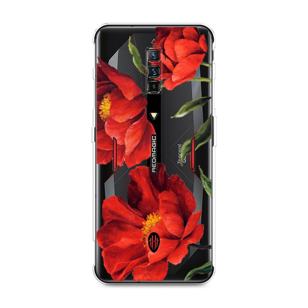 фото Силиконовый чехол "красные маки" на zte nubia red magic 6 awog