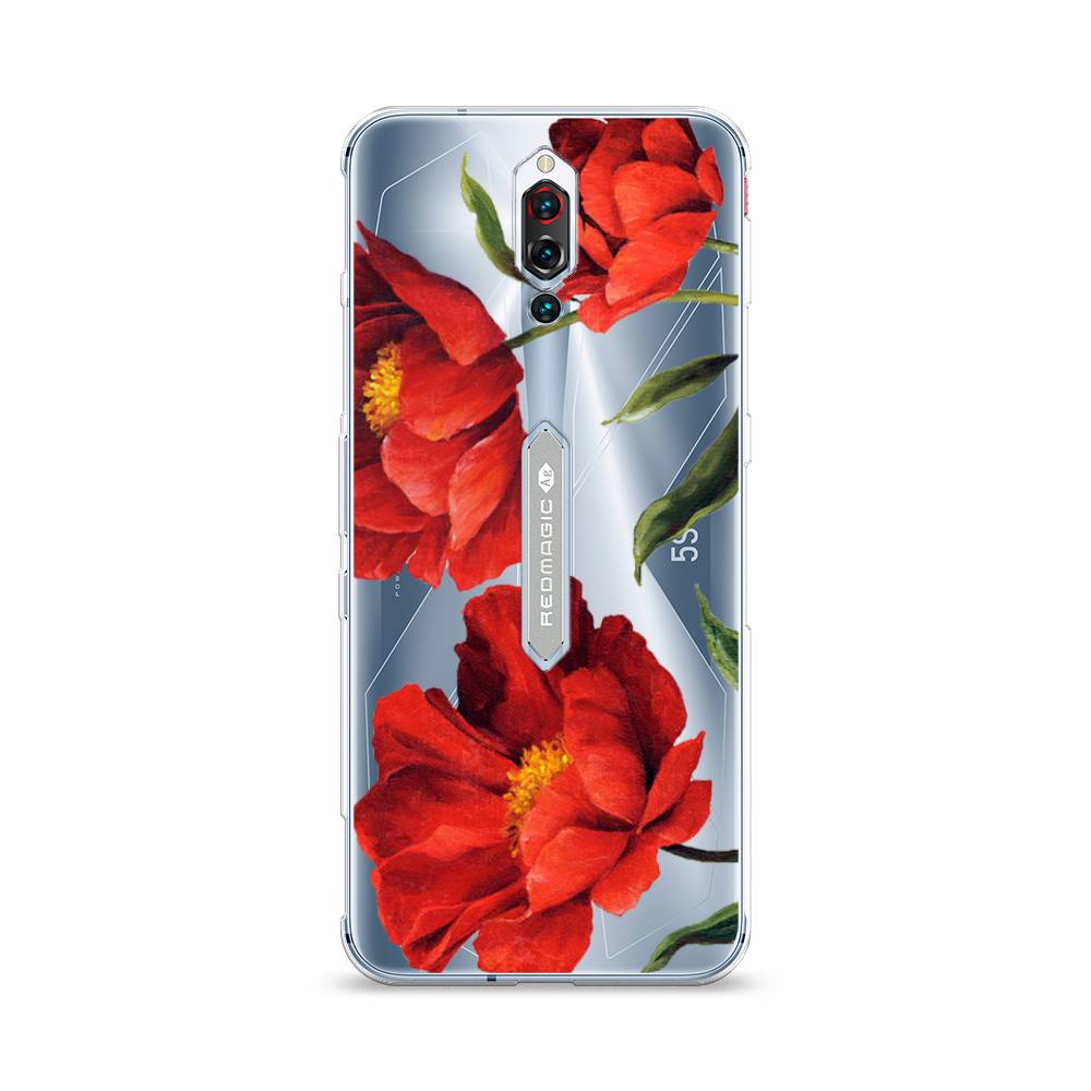 фото Силиконовый чехол "красные маки" на zte red magic 5s awog