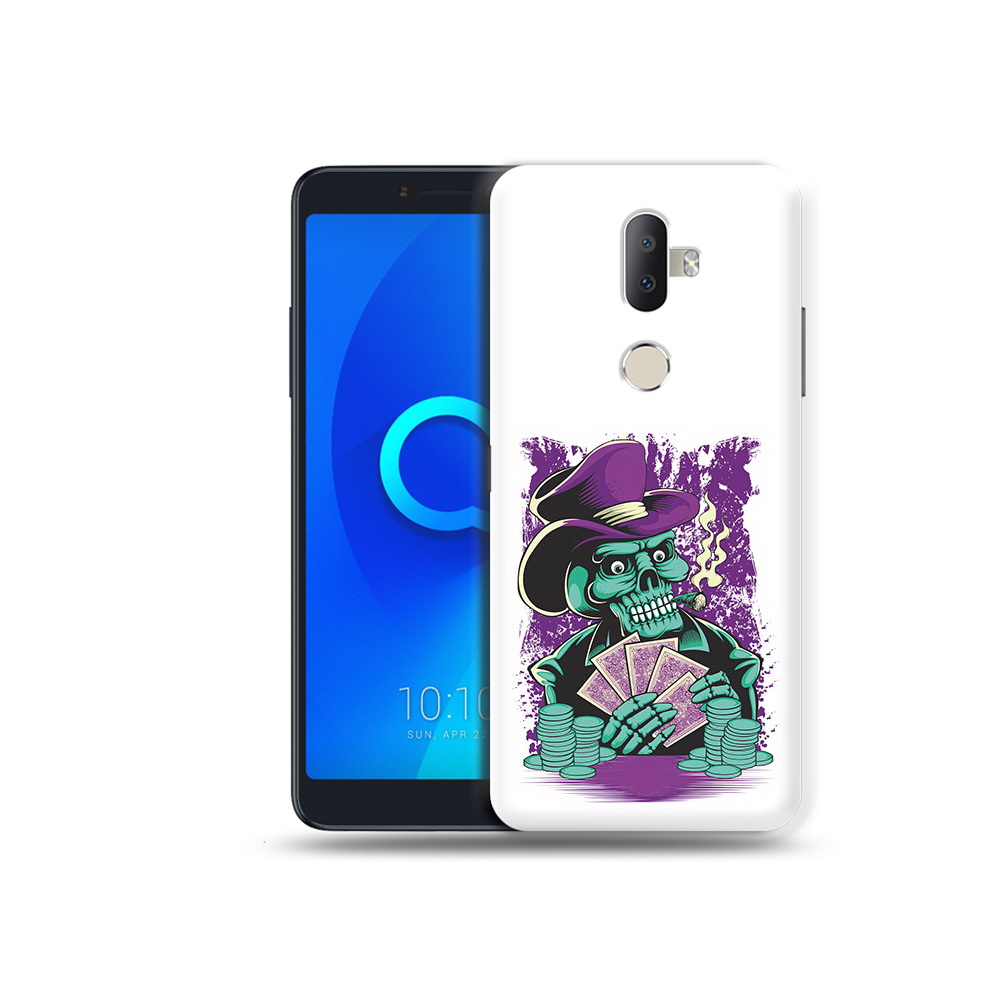 

Чехол MyPads Tocco для Alcatel 3V зеленый череп с картами, Прозрачный, Tocco