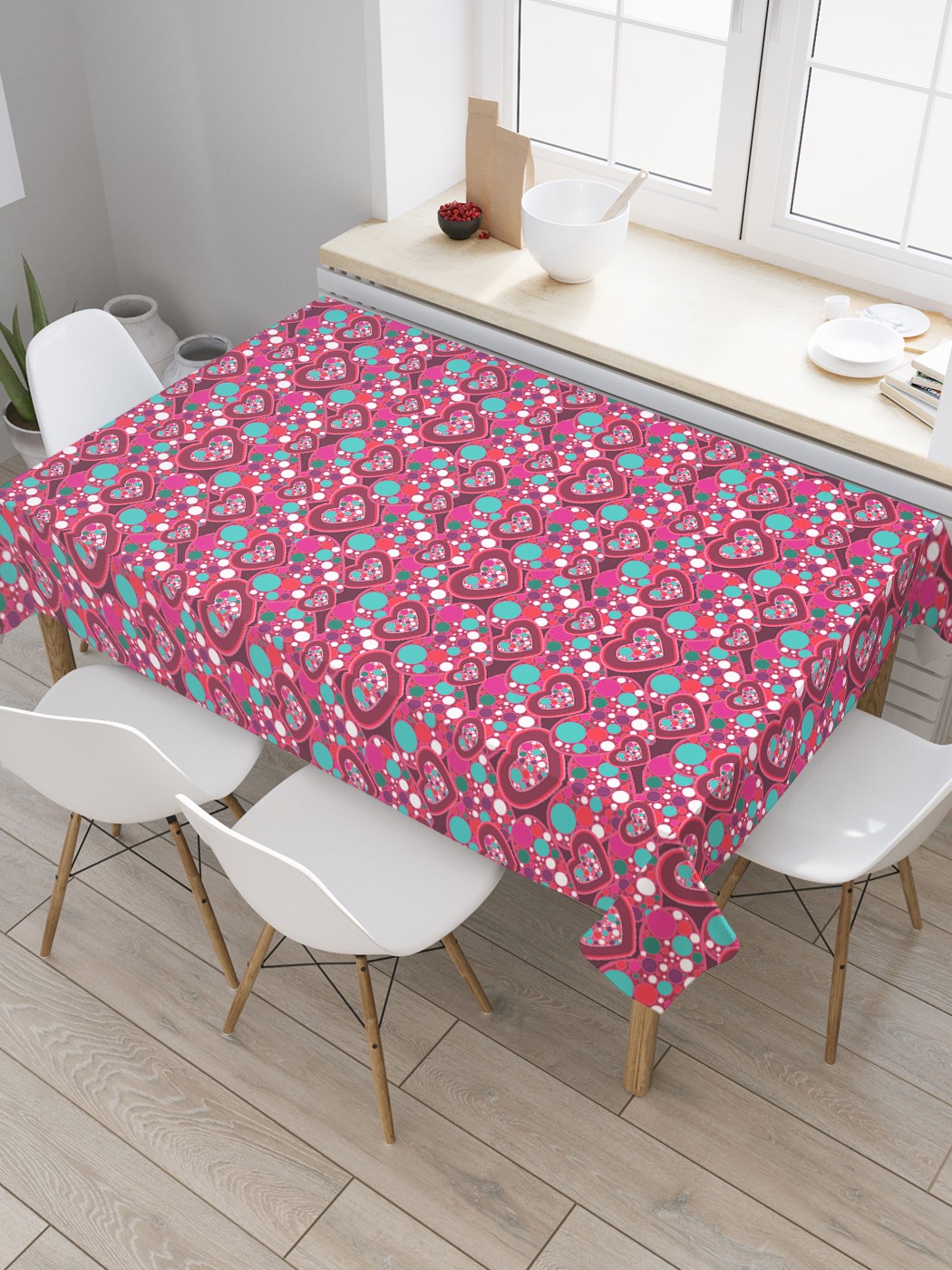 

Скатерть прямоугольная JoyArty "Сердца в горошек" из сатена, 120x145 см, Сердца в горошек