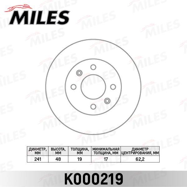 

Диск Тормозной Hyundai Getz 1.1-1.6 R13 02- Без Абс Передний Вент.D=241мм. Miles арт. K000