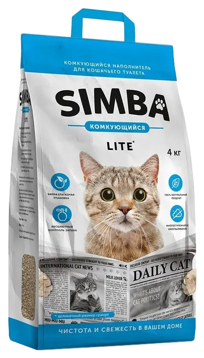 фото Комкующийся наполнитель для кошек simba lite глиняный, 4,2 кг