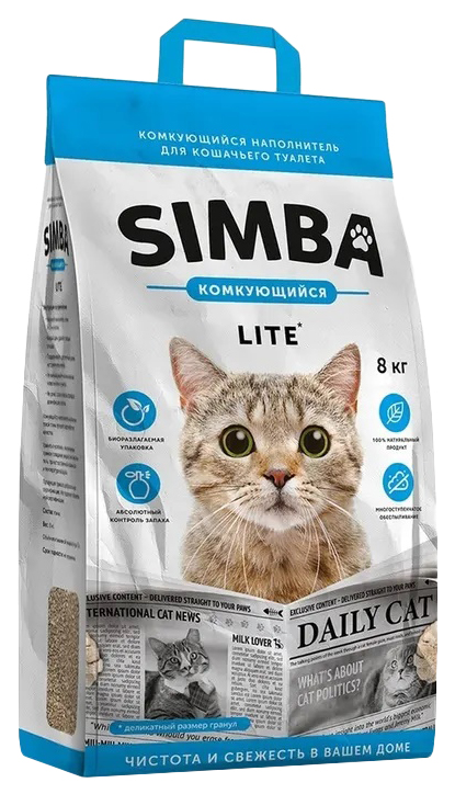 фото Комкующийся наполнитель для кошек simba lite глиняный, 8,1 кг