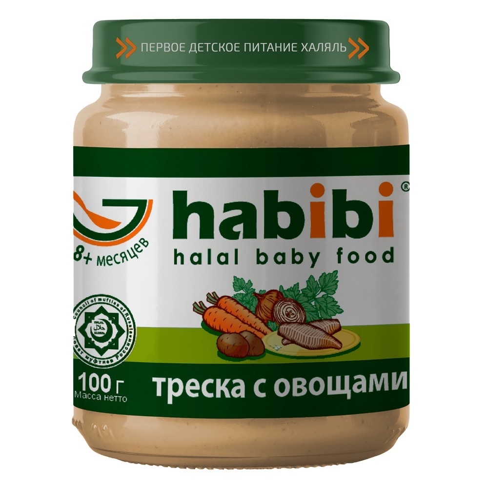 фото Пюре habibi филе трески с овощами и рисом с 8 мес. 100 г, 1 шт.