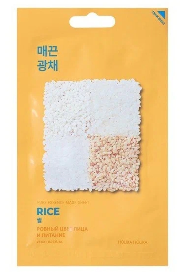 Маска для лица Holika Holika Pure essence Mask Sheet Rice 20 мл тонер для лица с экстрактом риса bioaqua rice raw pulp toner 120 мл