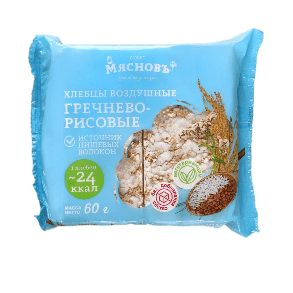

Хлебцы гречнево-рисовые МясновЪ ПЕКАРНЯ воздушные 60 г