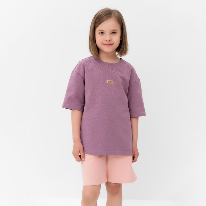 Костюм для девочки (футболка, шорты) MINAKU цвет пыльно-сиреневый/ бежевый, рост 122 см