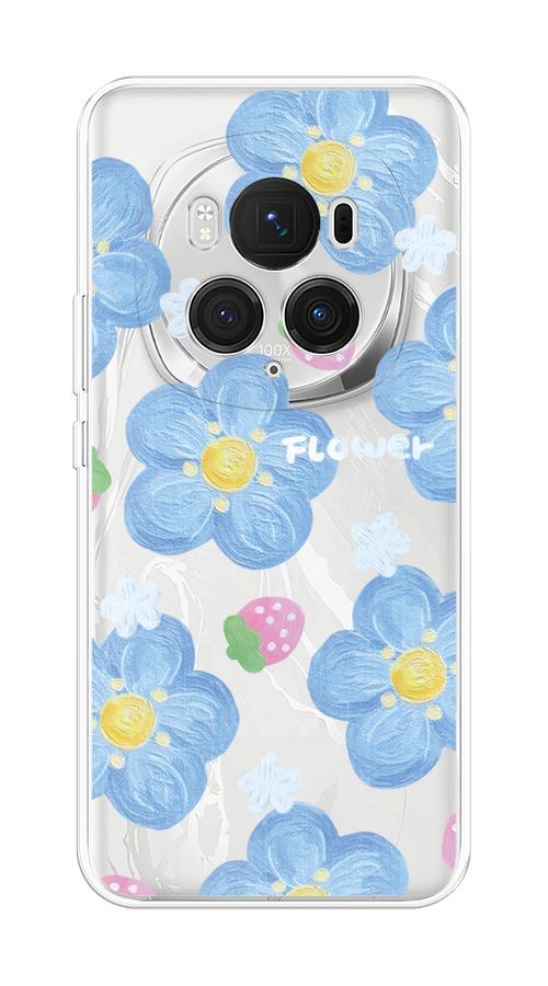 

Чехол на Honor Magic 6 Pro "Цветы и клубники", Прозрачный;голубой;белый, 6123750-1