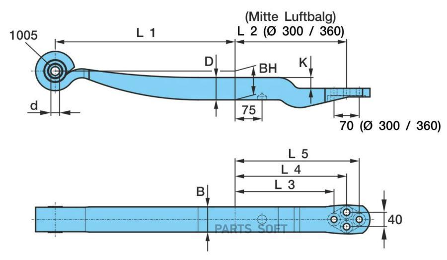 Полурессора L=845 B=70 H=62 d=24mm