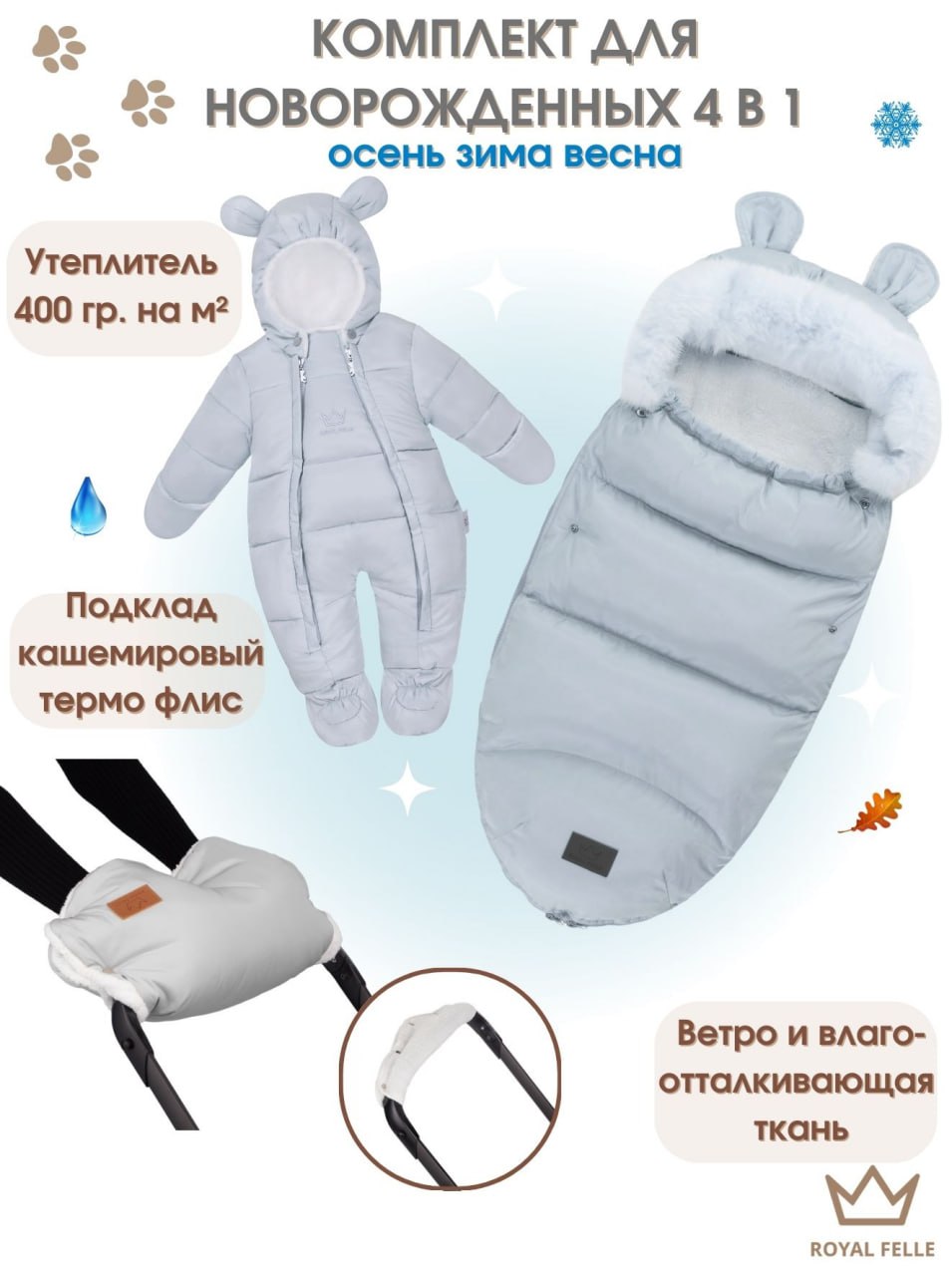 Конверты для новорожденных ROYAL FELLE Cloud Snoy Comfort, Grey, 66-76