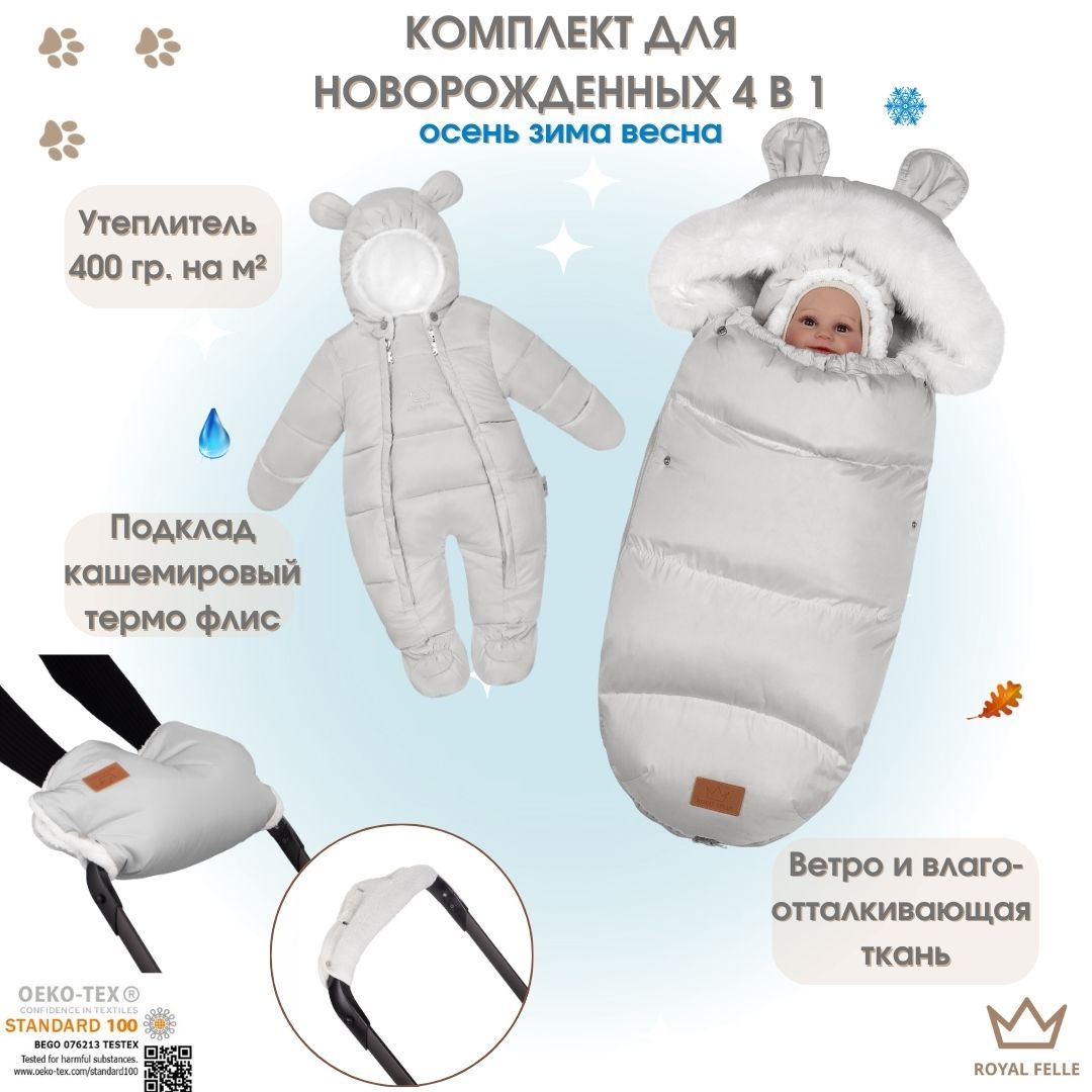 Конверты для новорожденных ROYAL FELLE Cloud Snoy Comfort, Grey, 66-76