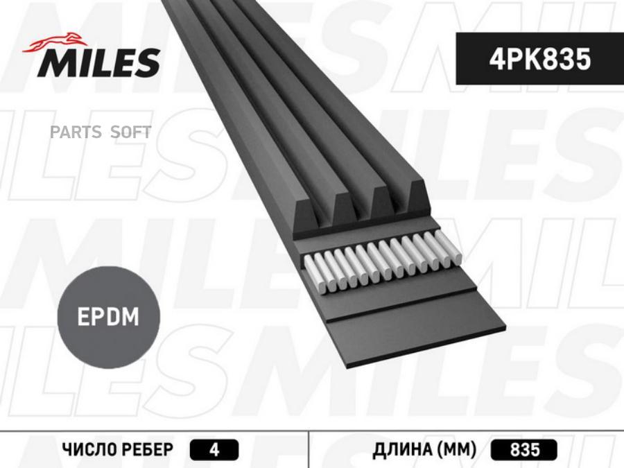 

Ремень Ручейковый Miles 4pk835 Miles 4PK835