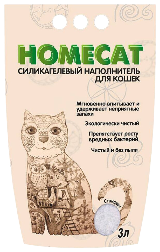 фото Впитывающий наполнитель для кошек homecat стандарт силикагелевый, 1,2 кг, 3 л
