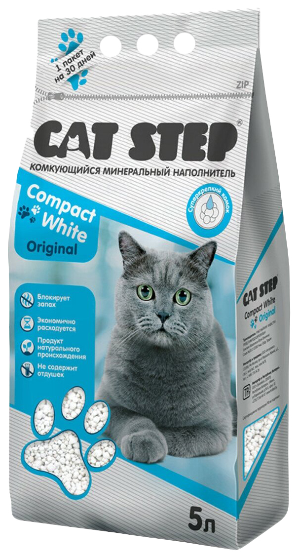 Комкующийся наполнитель Cat Step Compact White Original бентонитовый, 5 л