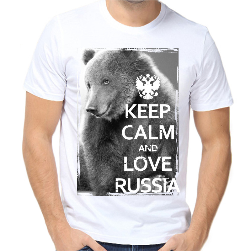 

Футболка мужская белая 42 р-р с надписью Россия keep calm and love Russia, Белый, fm_keep_calm_and_love_russia