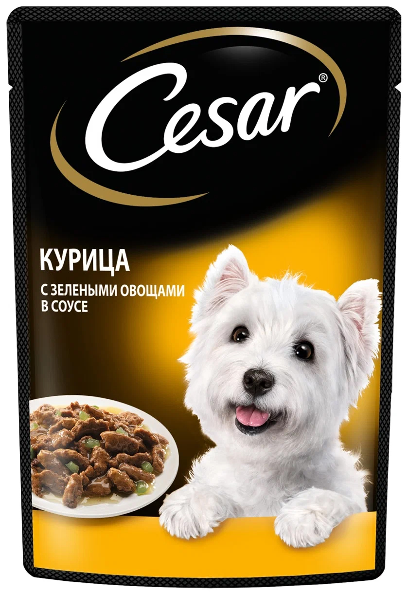 фото Влажный корм для собак cesar с курицей с зелеными овощами, 85 г