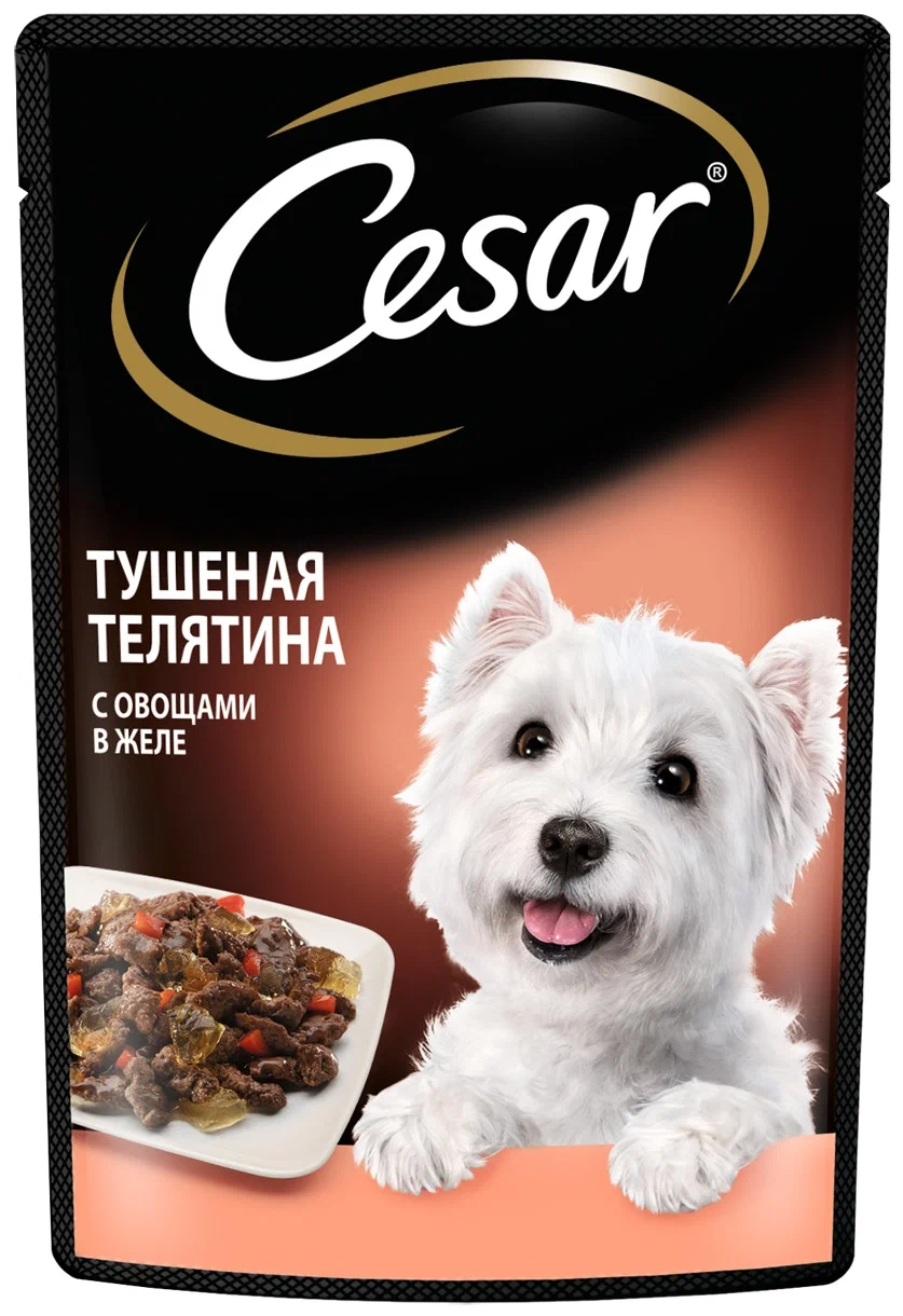 фото Влажный корм для собак cesar с тушеной телятиной и овощами, 85 г