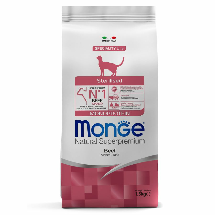 Сухой корм для кошек Monge Cat Speciality Line Monoprotein Sterilised, говядина, 1,5 кг