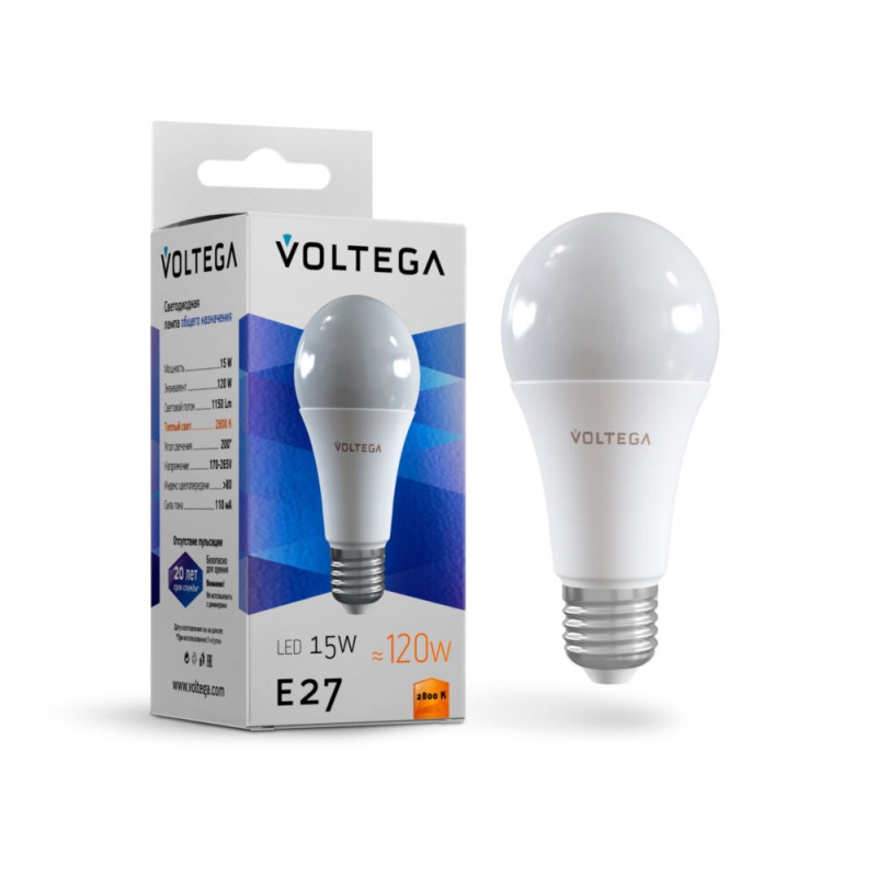 

Лампа светодиодная Voltega Simple 7156 E27 15 Вт 2800 К груша матовая