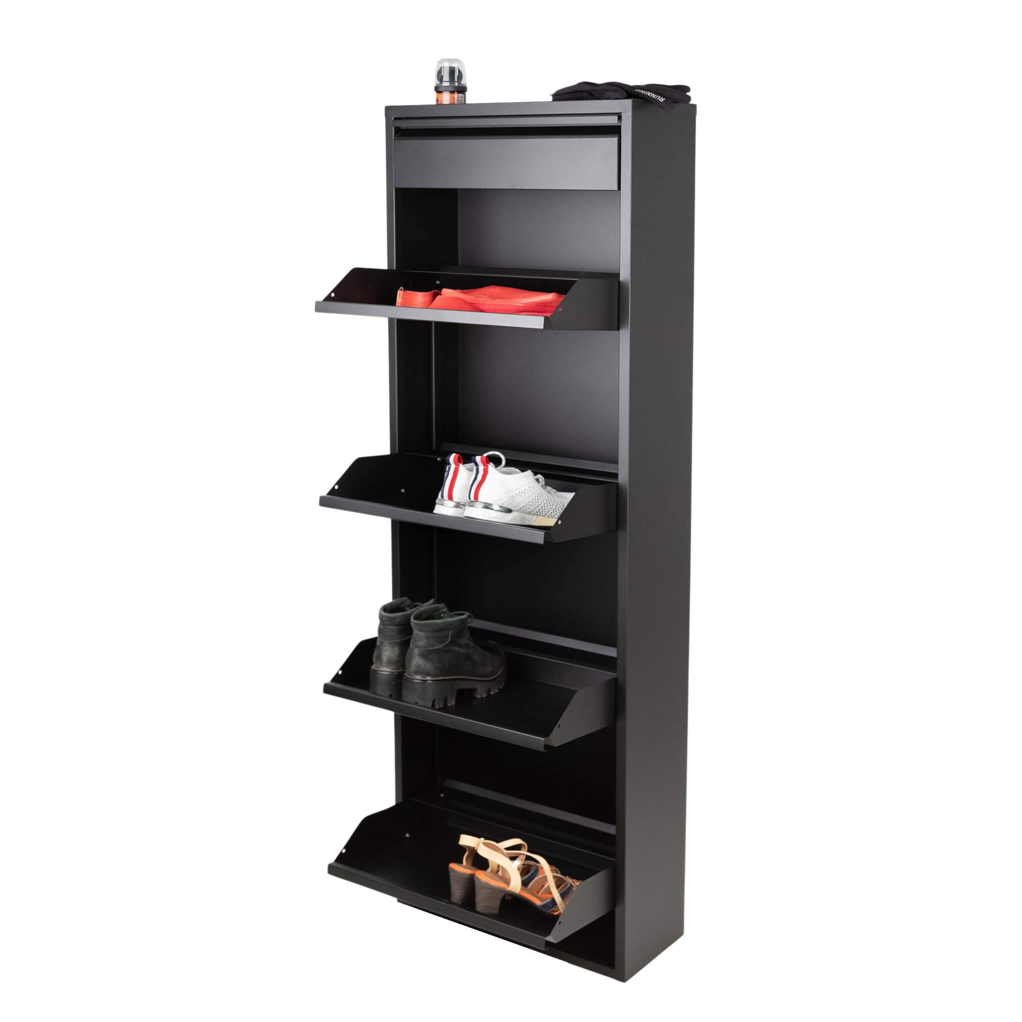 Обувница металлическая VERANDA 4 секции +1 ящик Черная