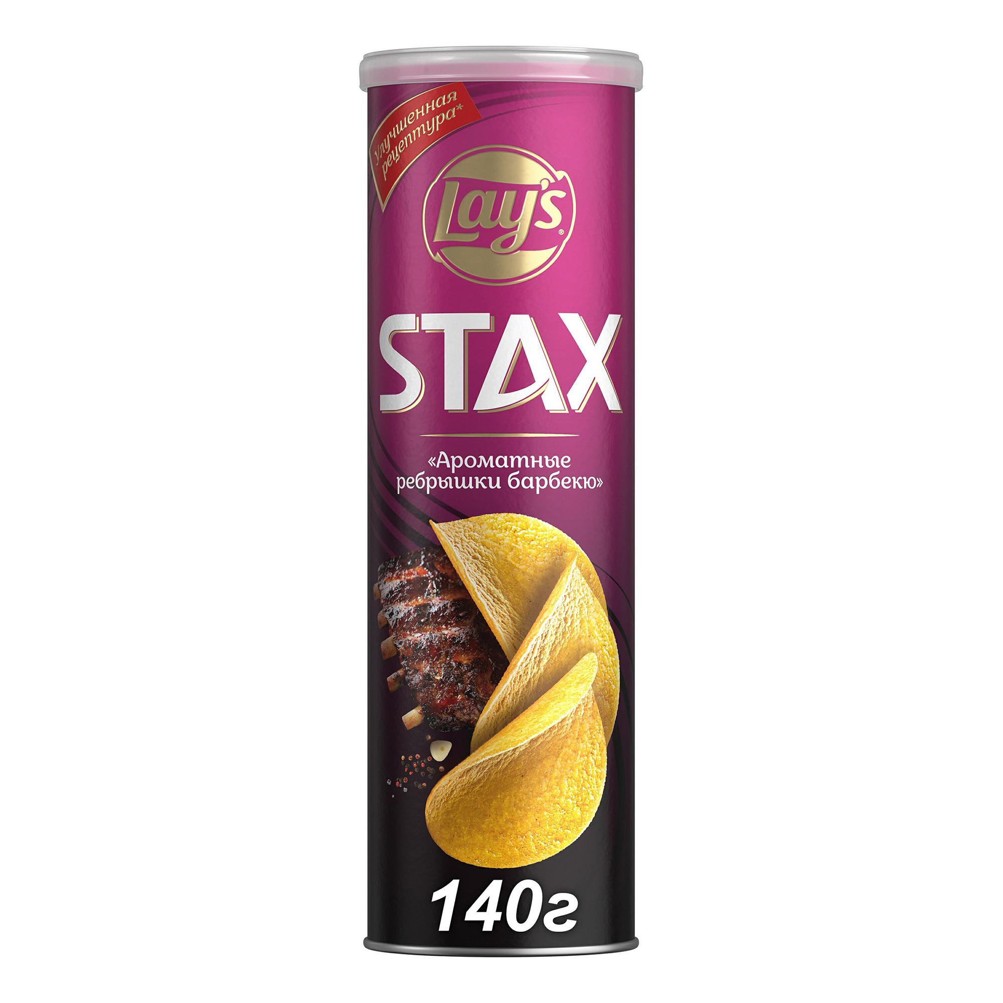 

Чипсы картофельные Lay's Stax Ароматные ребрышки барбекю 140 г