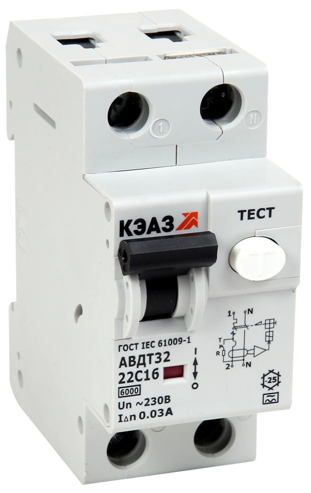 Выключатель автомат. дифференц. АВДТ32-22C16-A-УХЛ4 2п 16А C 30мА тип A | 228065 | КЭАЗ
