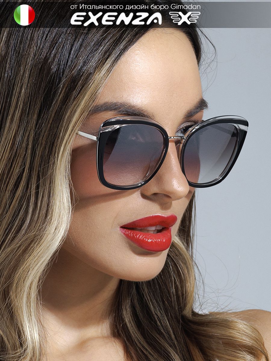 Солнцезащитные очки женские Exenza Avanti P02 черные/прозрачные/серебристые