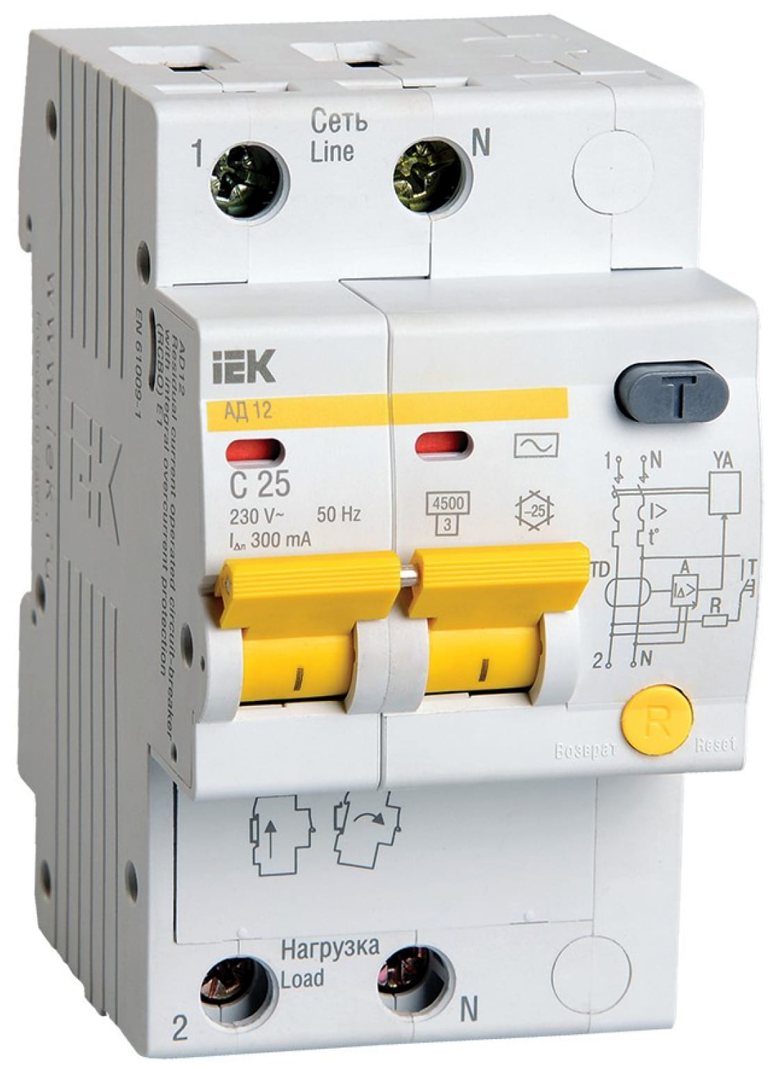 фото Диф. автомат iek mad10-2-025-c-300 ад12 2р 25а 300ма иэк