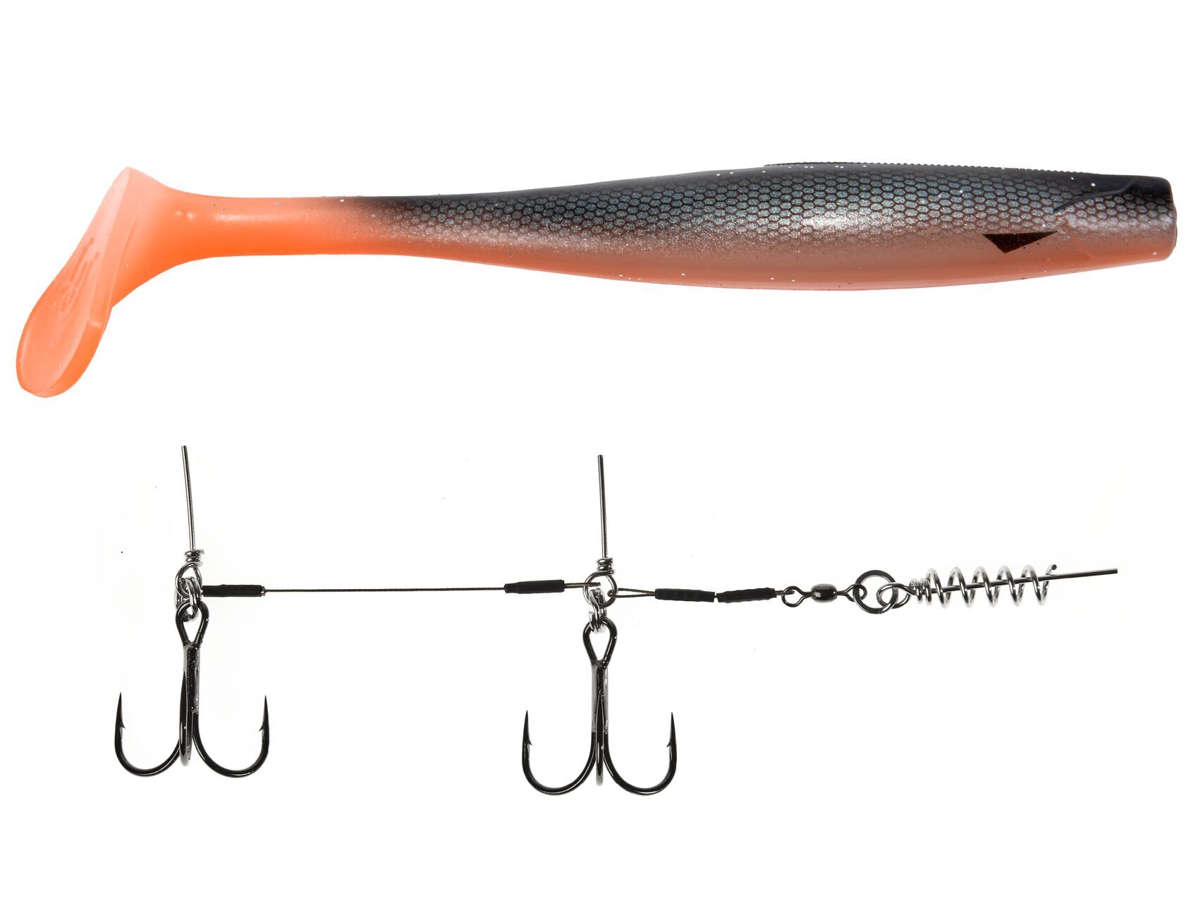 

Набор Виброхвост + стингер Lucky John 3D Series Kubira Swim Shad 9" (22,8 см), pg40, 1 шт, Оранжевый;серый, Kubira Swim Shad