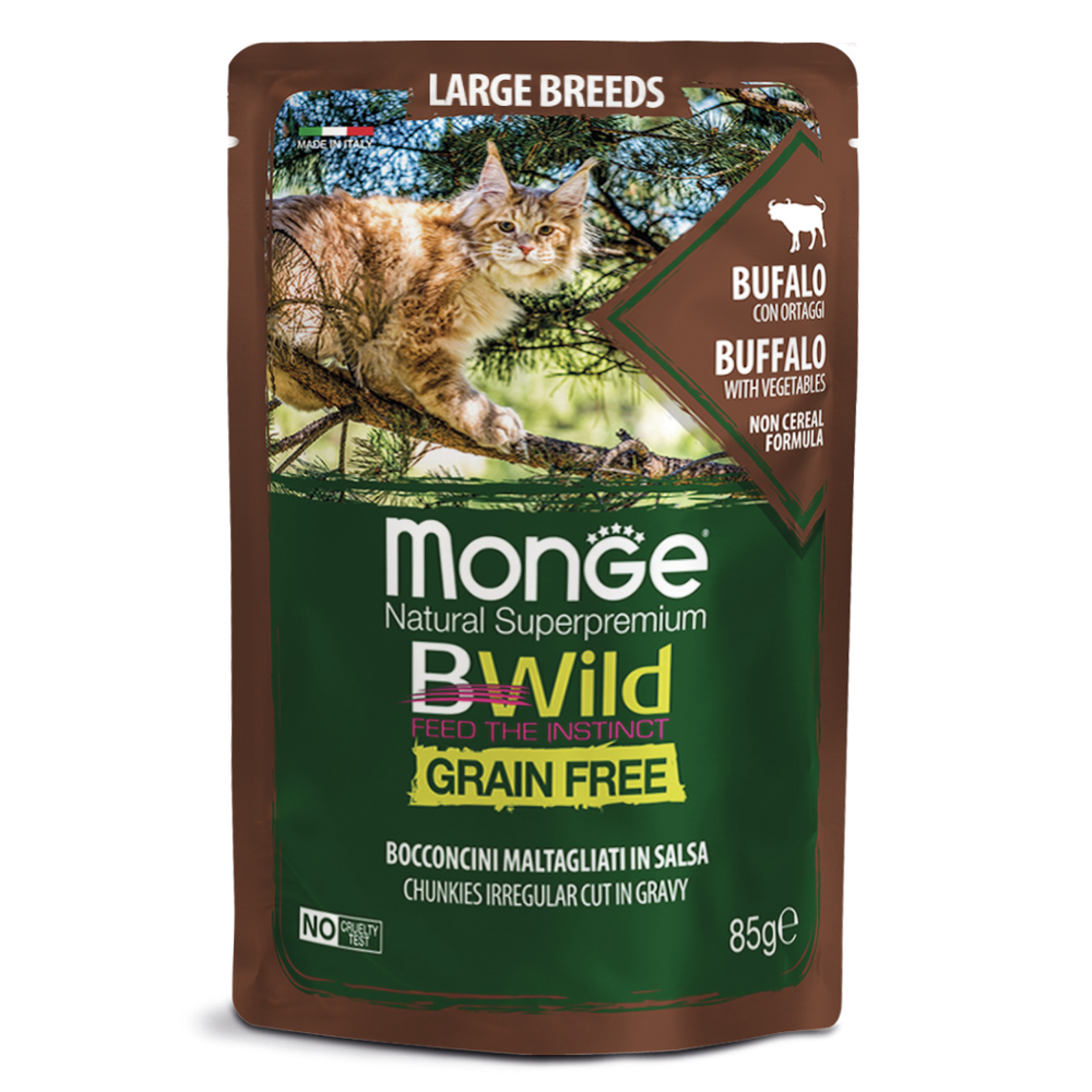 фото Влажный корм для кошек monge cat bwild grain free, из мяса буйвола с овощами, 28шт, 85 гр