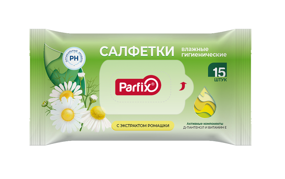 фото Салфетки влажные parfix гигиенические с экстрактом ромашки 15 шт