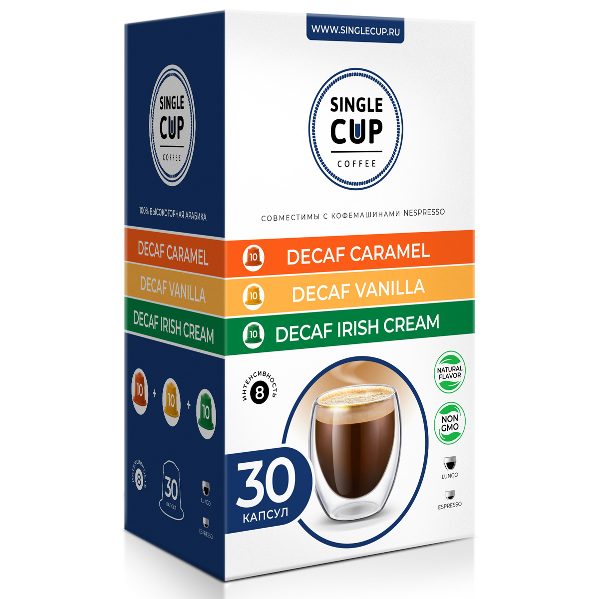 

Кофе в капсулах Single Cup Coffee, формат Decaf Caramel, Vanilla, Irish Cream, 30 шт, 30sccAroma