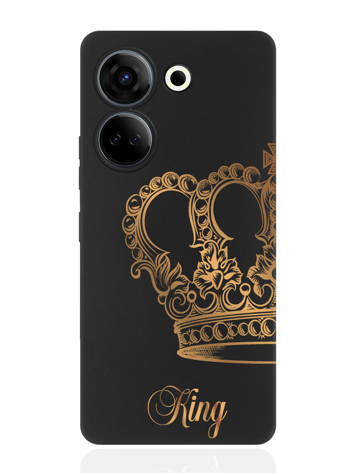 

Чехол для смартфона Tecno Camon 20/ 20 Pro 4G черный силиконовый Парный чехол корона King, Черный;золотой