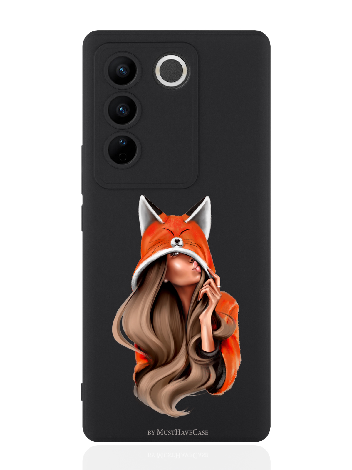 

Чехол для смартфона Vivo V27 черный силиконовый Foxy Girl/ Лисичка