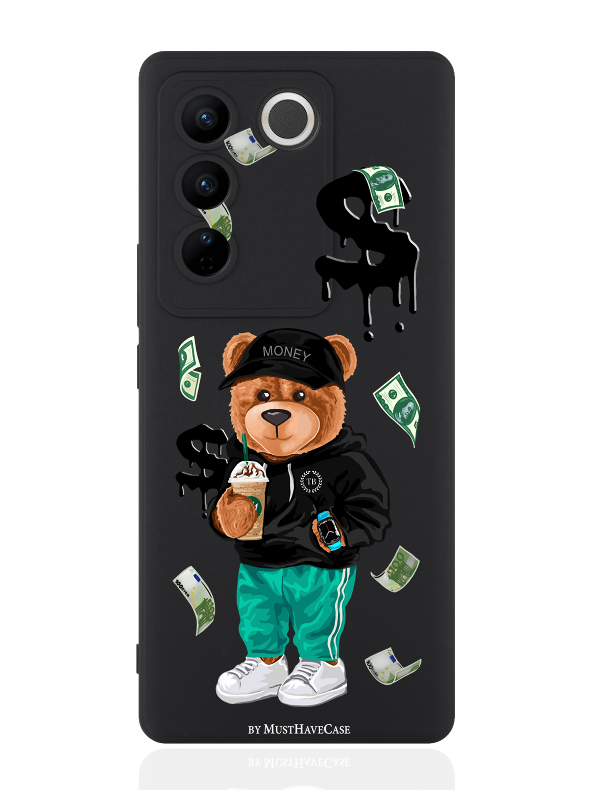 

Чехол для смартфона Vivo V27 черный силиконовый Tony Bear/ Мишка Тони, Черный;белый
