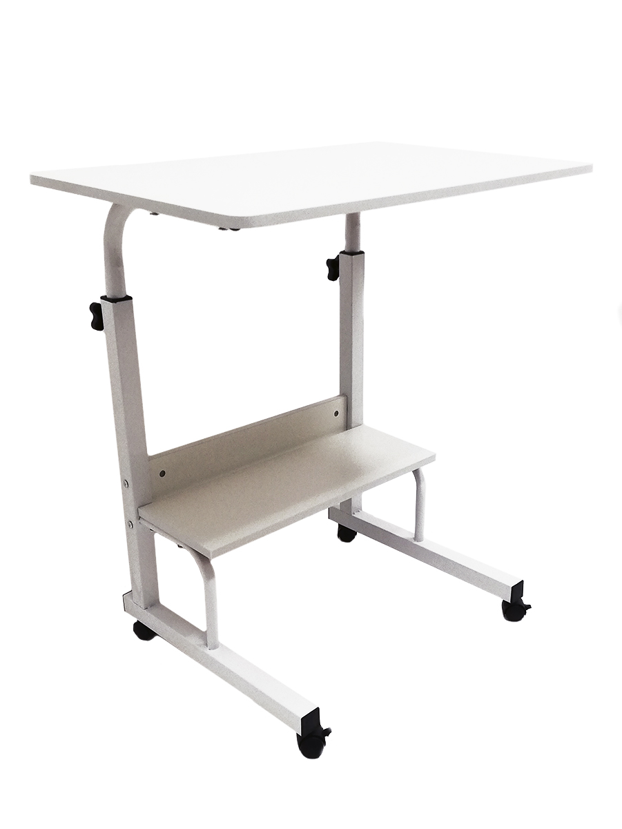 фото Прикроватный столик для ноутбука, с полкой, регулировка высоты на колесиках, белый, 40х60 urm