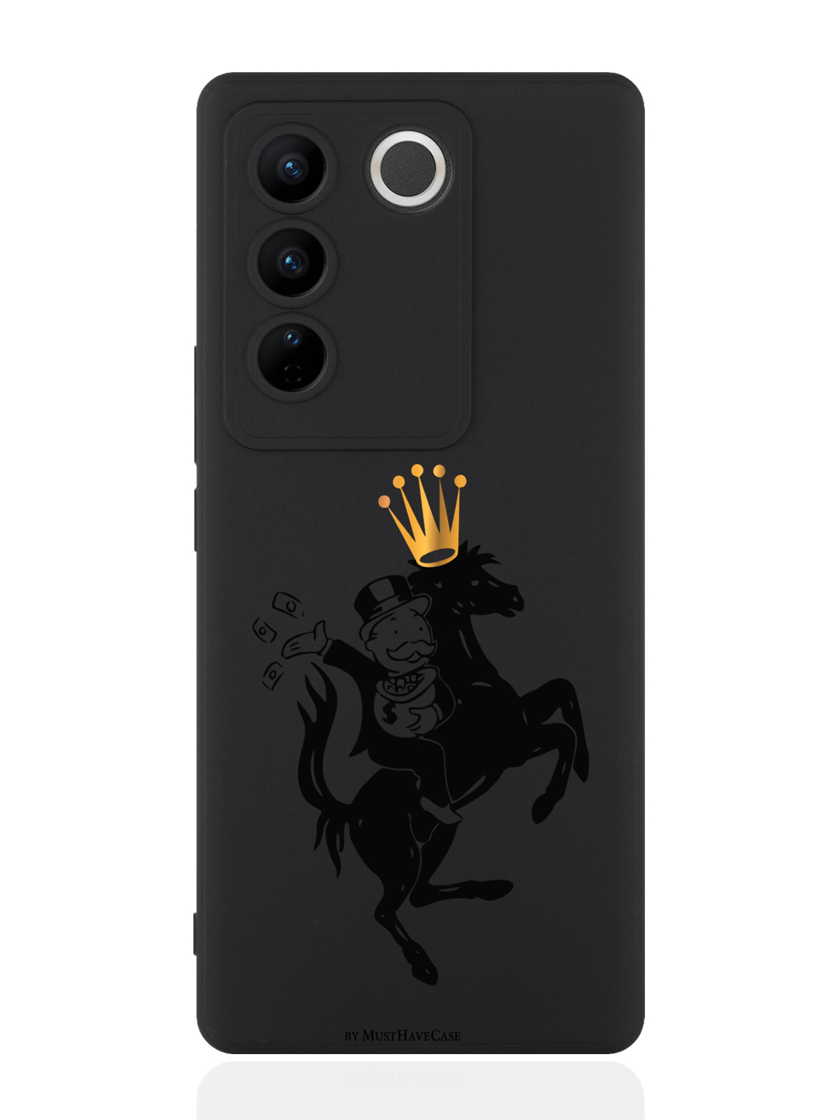 

Чехол для смартфона Vivo V27 черный силиконовый Monopoly на коне, Черный;желтый