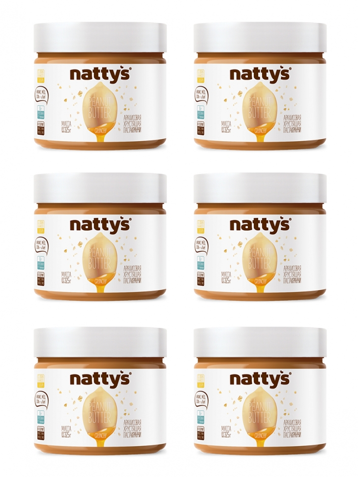 Набор арахисовых паст Nattys Crunchy natbox 6 штук 325 г