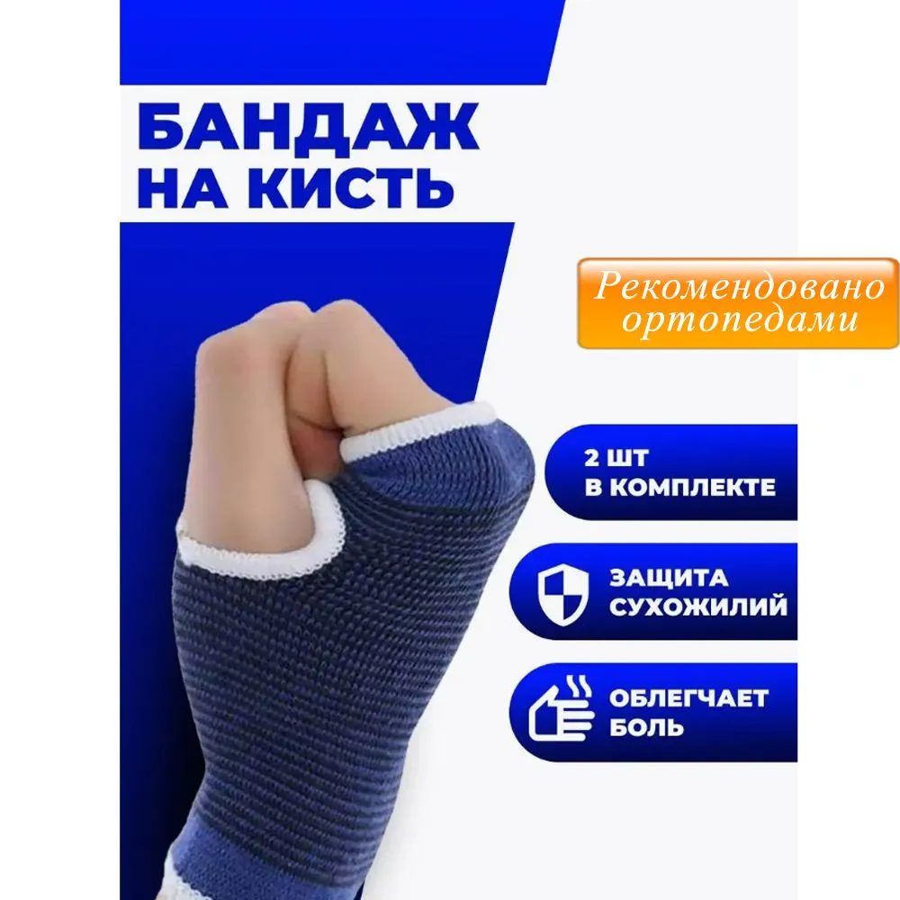 

Бандаж на кисть/лучезапястный сустав, фиксатор сустава на руку, 2 штуки в комплекте., Синий