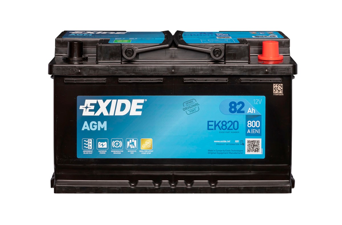 

Аккумулятор автомобильный EXIDE AGM EK820 82Ah 800A обратная полярность (315х175х190), EXIDE 1