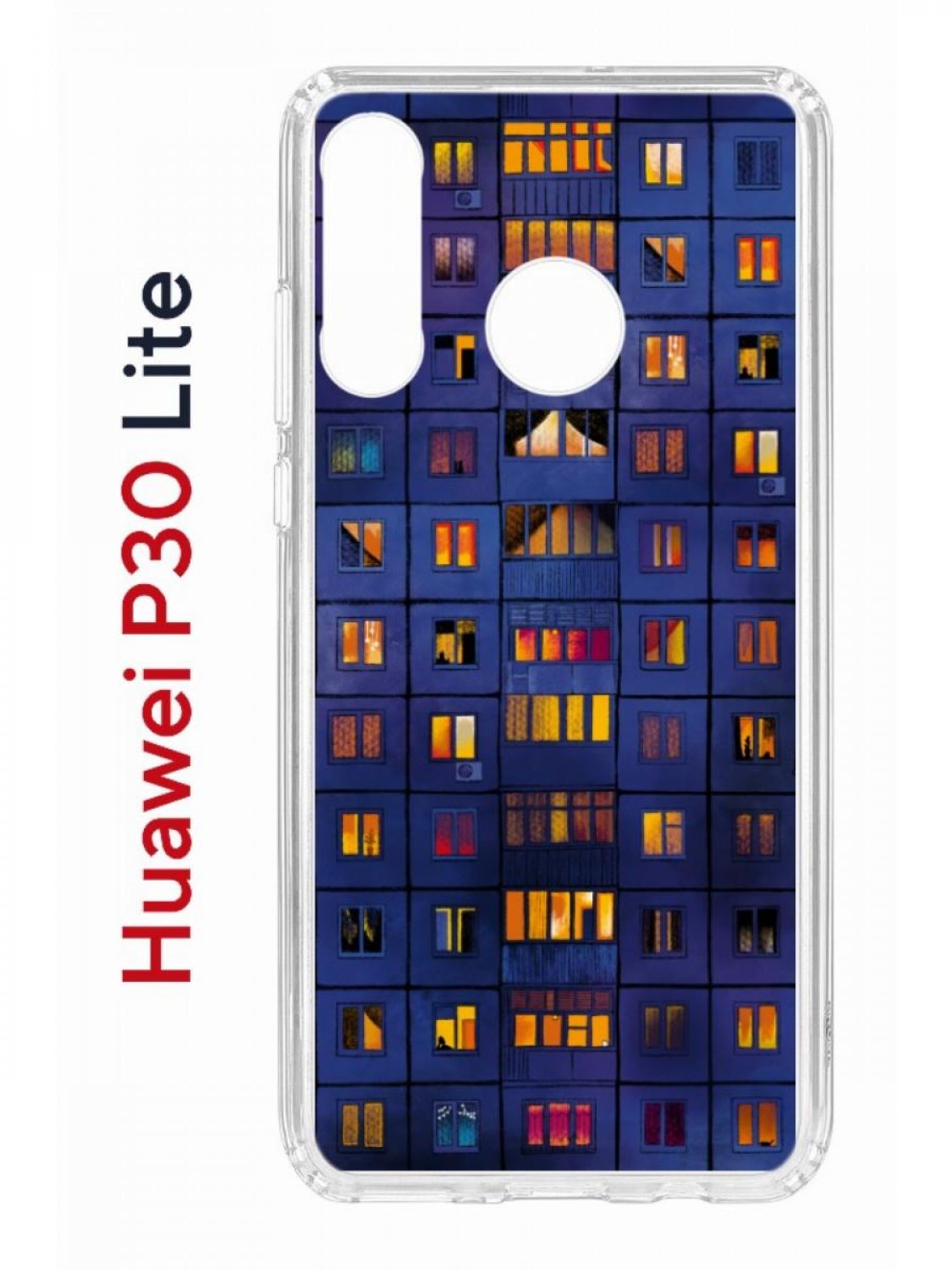 Чехол на Huawei P30 Lite с принтом Kruche Print Ночные окна, противоударный бампер