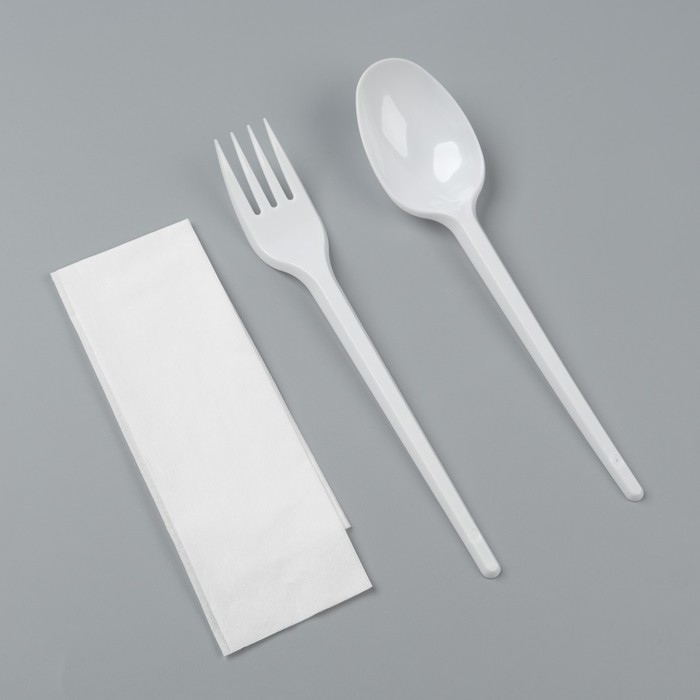 Набор одноразовой посуды Take It Easy Белый, вилка, ложка, салфетка, 16,5 см