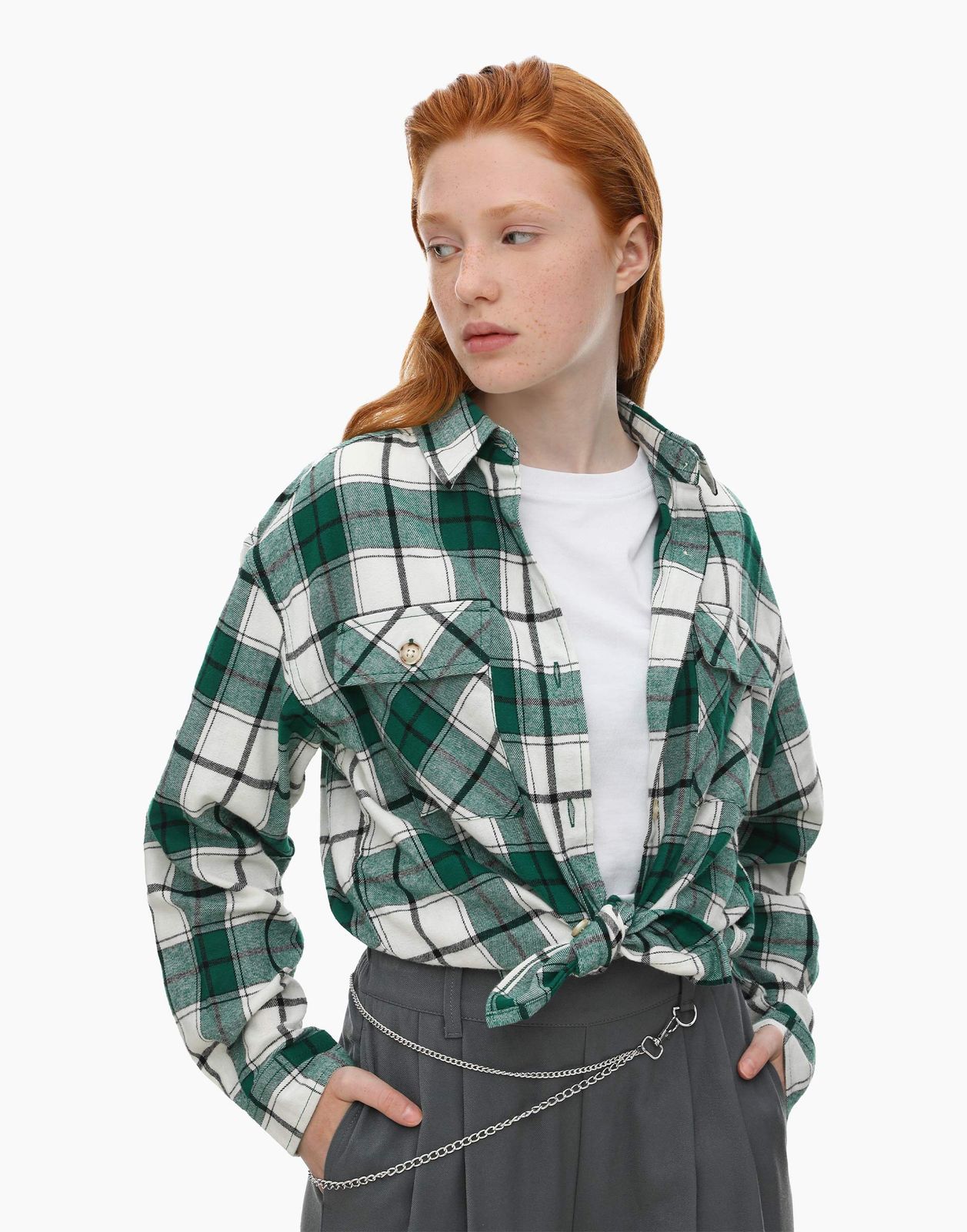 Рубашка детская Gloria Jeans GWT003260, зеленый/разноцветный, 152