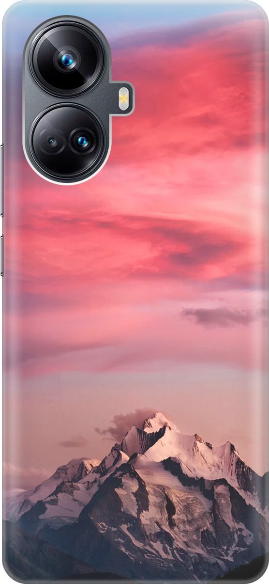 

Силиконовый чехол на Realme 10 Pro+ с принтом "Горы и небо", Коричневый;розовый, 158632