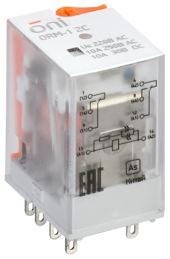 Реле интерфейсное ORM-1 2C 220В AC с LED/тест. кнопкой ONI ORM-1-2C-AC220V-L-B