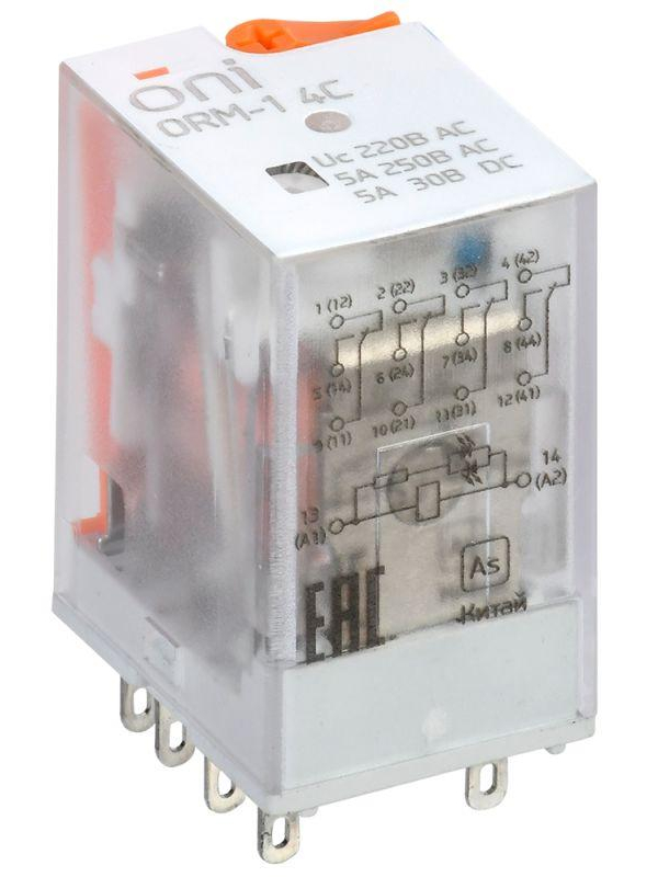 Реле интерфейсное ORM-1 4C 220В AC с LED/тест. кнопкой ONI ORM-1-4C-AC220V-L-B
