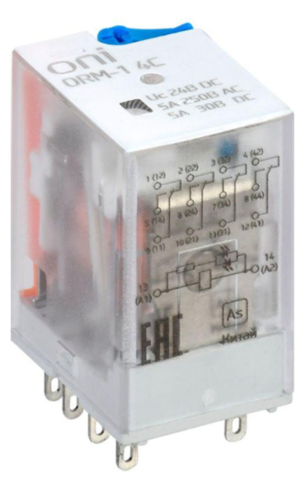 Реле интерфейсное ORM-1 4C 24В DC с LED/тест. кнопкой ONI ORM-1-4C-DC24V-L-B